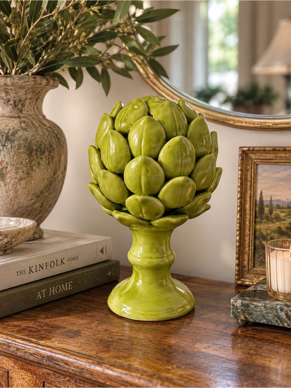 Green Ceramic Artichoke Table Accent - Unbranded